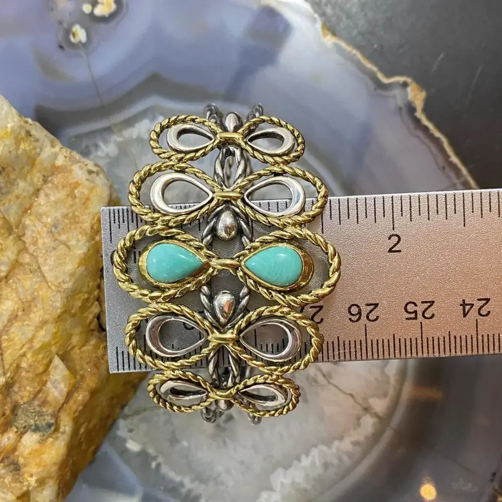 Carolyn Pollack Sterling Silver & Brass 2 Turquoise Decorated Bracelet For Women